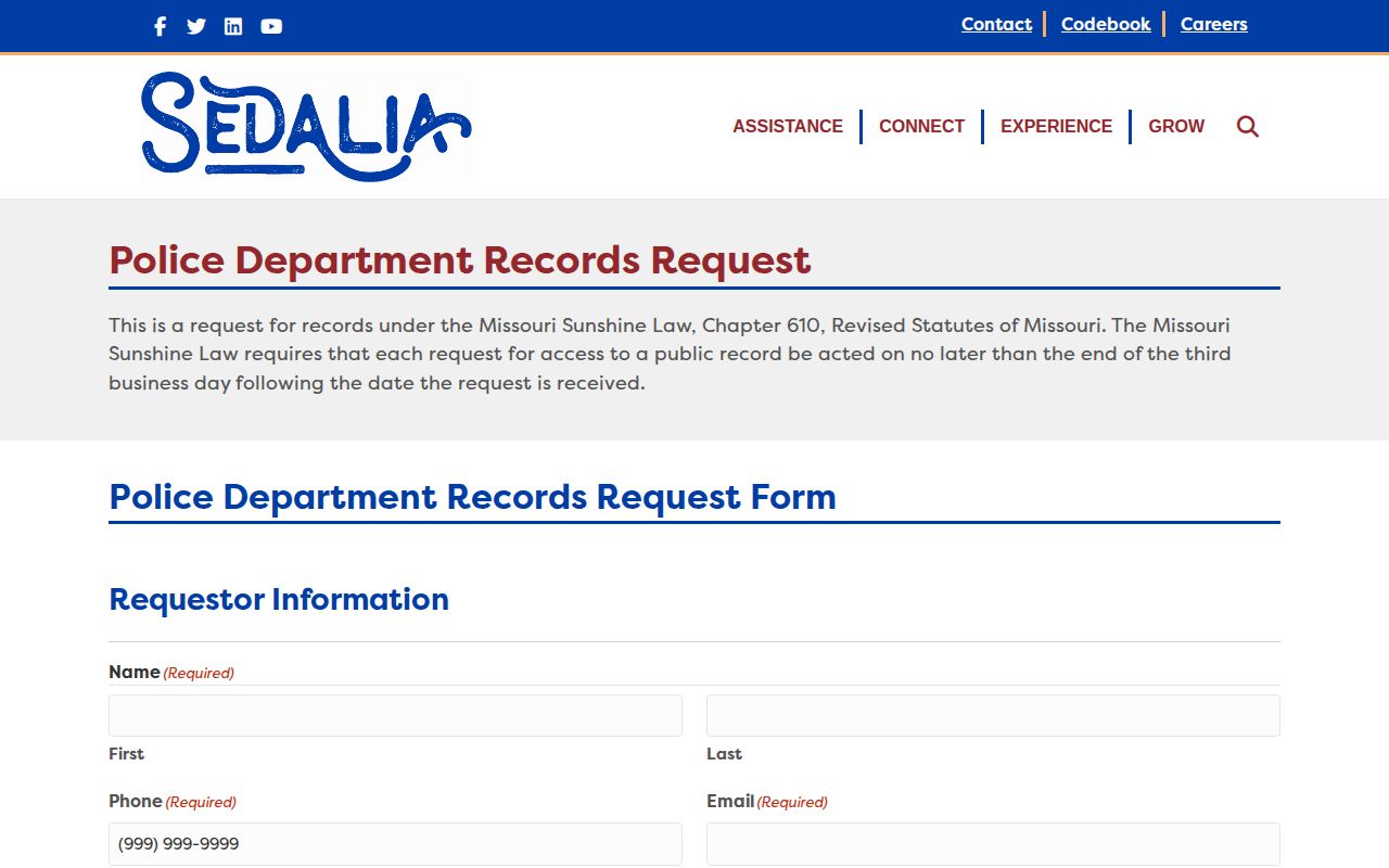 City of Sedalia Police Department public records request form