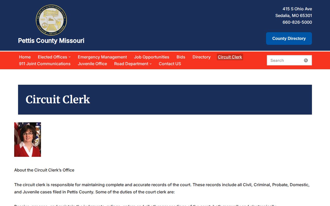 Pettis County Circuit Clerk official page for court records