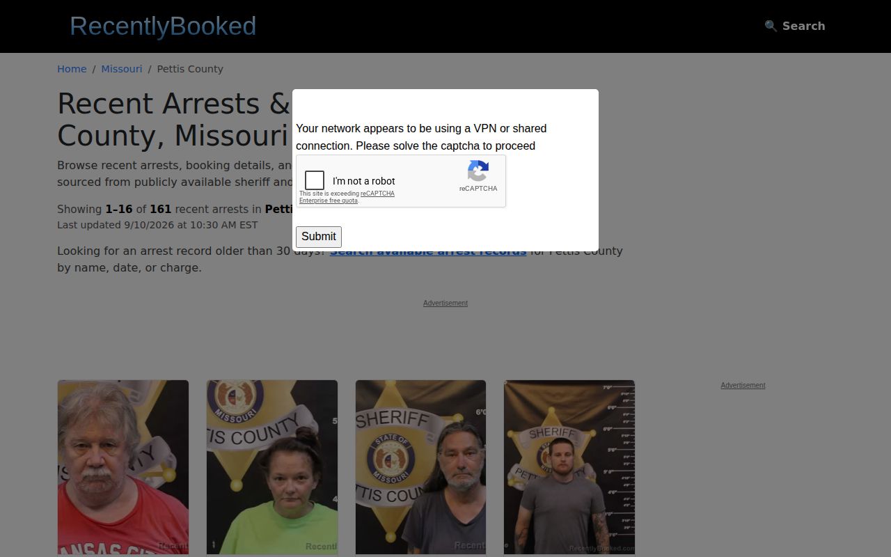 Unofficial RecentlyBooked Pettis County rolling arrest page